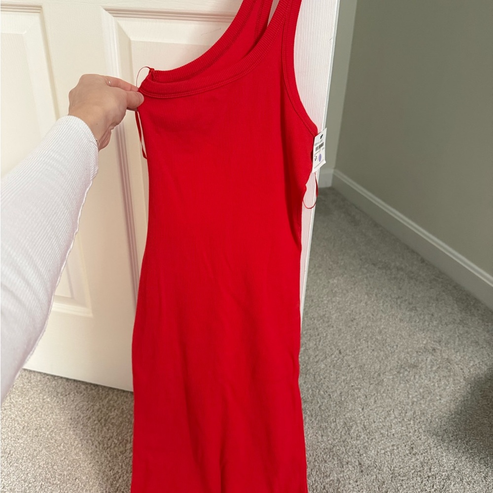 Red Ribbed Midi Tank Dress